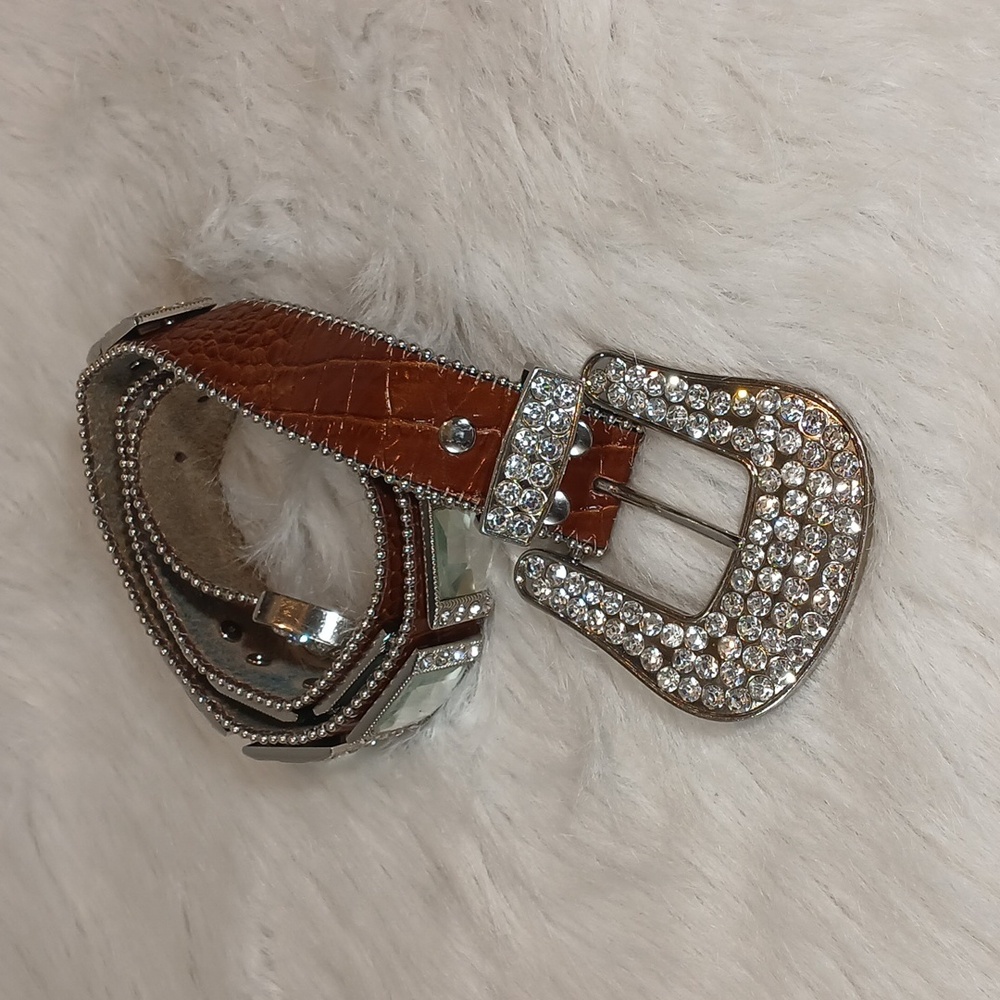 Western Square Rinestone Ornaments Leather Belt Women